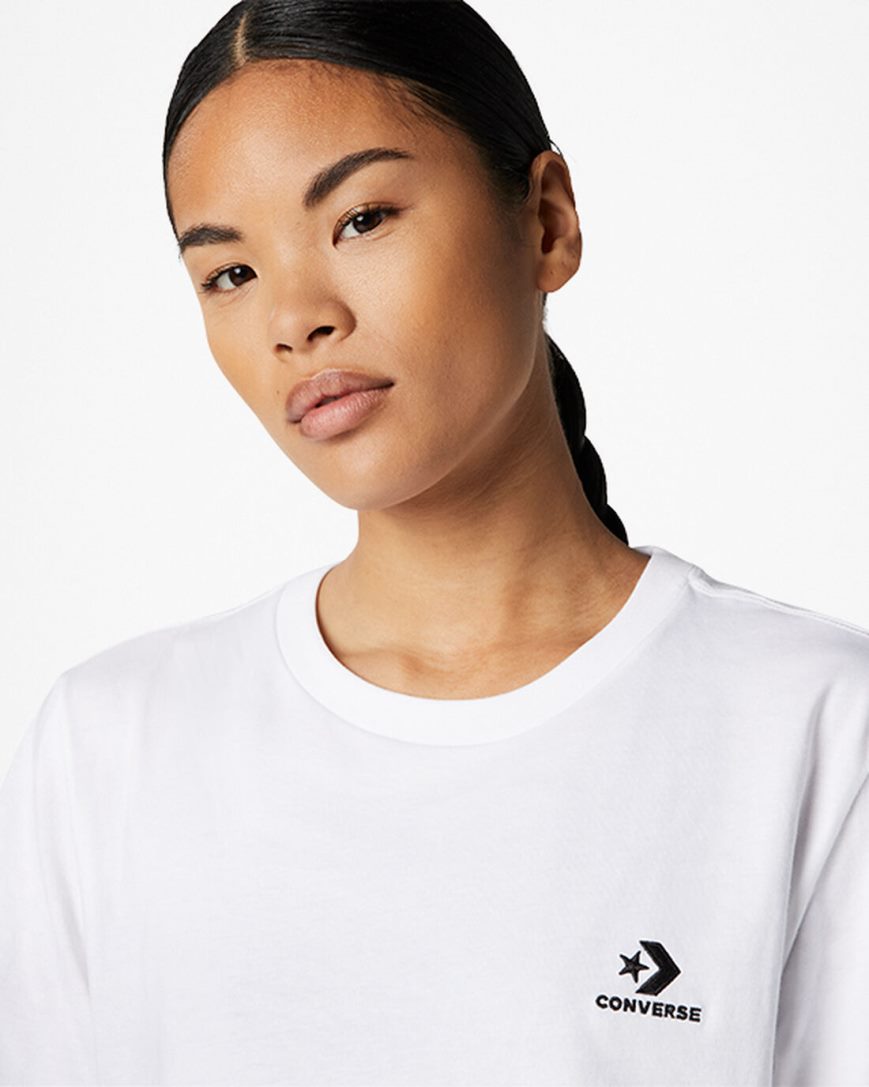 Women's Converse Go-To Embroidered Star Chevron Standard Fit T-Shirts White | AU C34E9H
